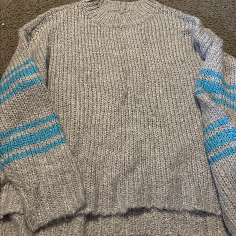Aerie Gray Sweater with Blue Stripes